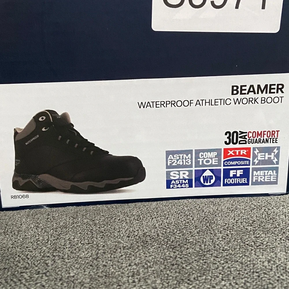 Reebok Beamer Work Boot Mens 10.5 Black Waterproof Athletic Composite Toe Safety
